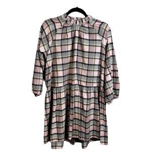 Apiece Apart Pink Plaid 3/4 Sleeve Laguna Cotton Mini Dress Womens X-Small AS IS